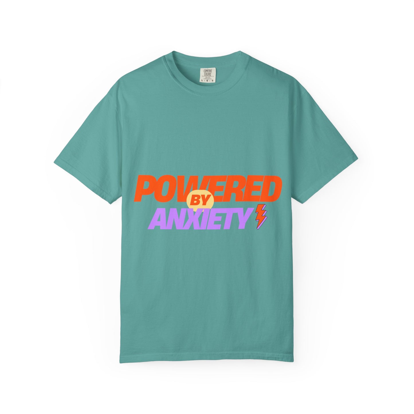 T-Shirt — "Powered by Anxiety" Graphic Tee, Funny Mental Health Shirt