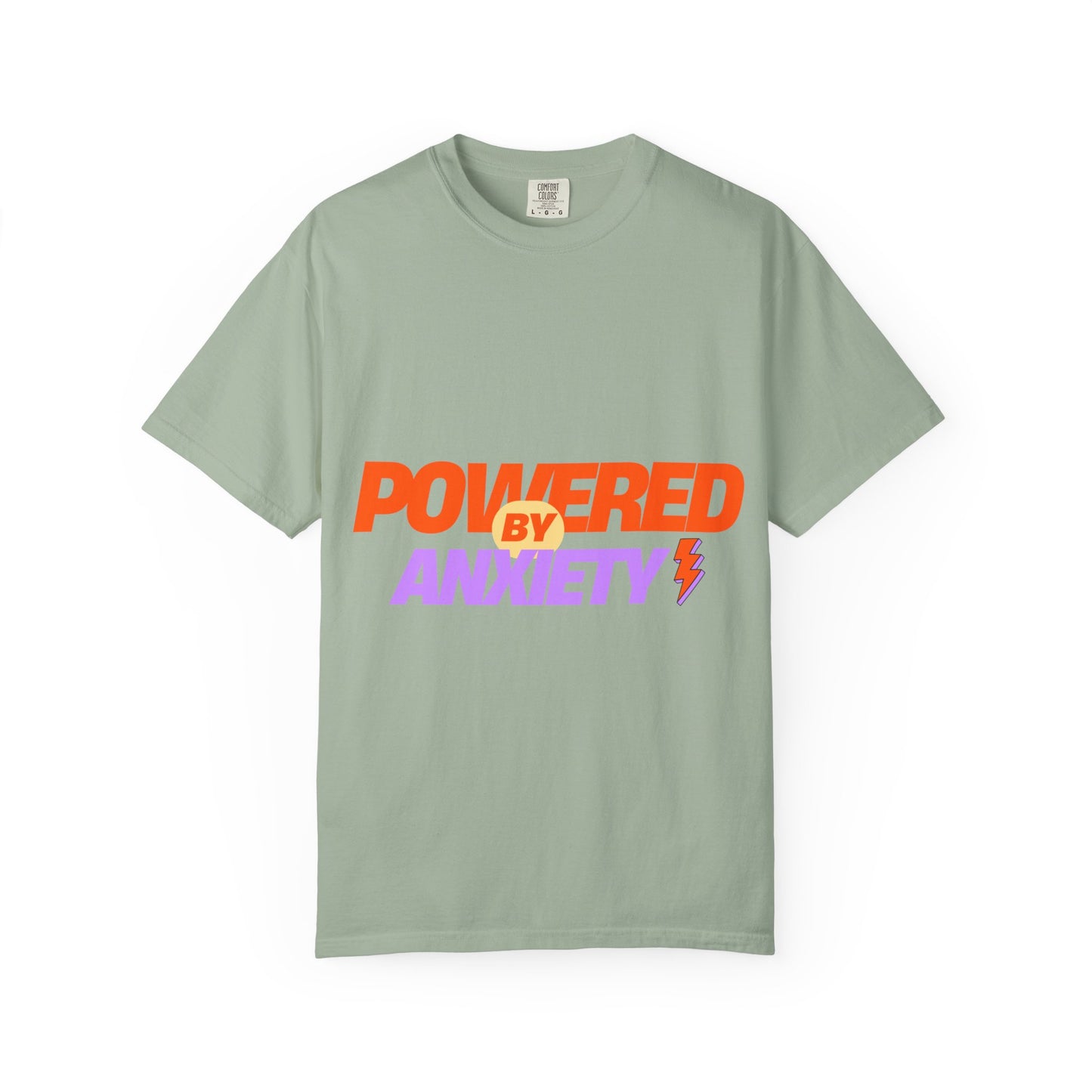 T-Shirt — "Powered by Anxiety" Graphic Tee, Funny Mental Health Shirt