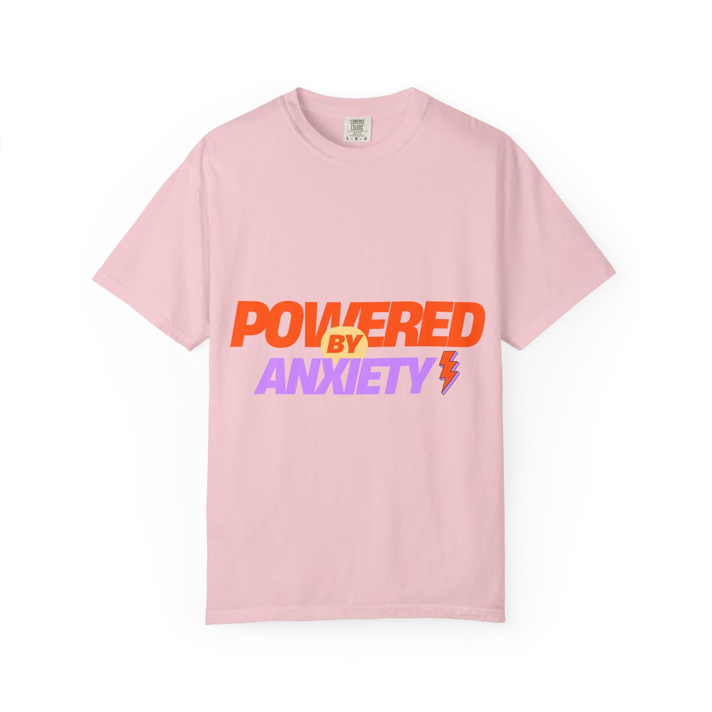 T-Shirt — "Powered by Anxiety" Graphic Tee, Funny Mental Health Shirt