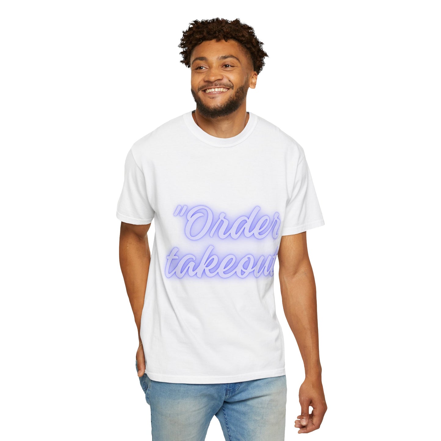 "Order Takeout" Graphic T-Shirt — Neon Script Casual Tee for Foodies