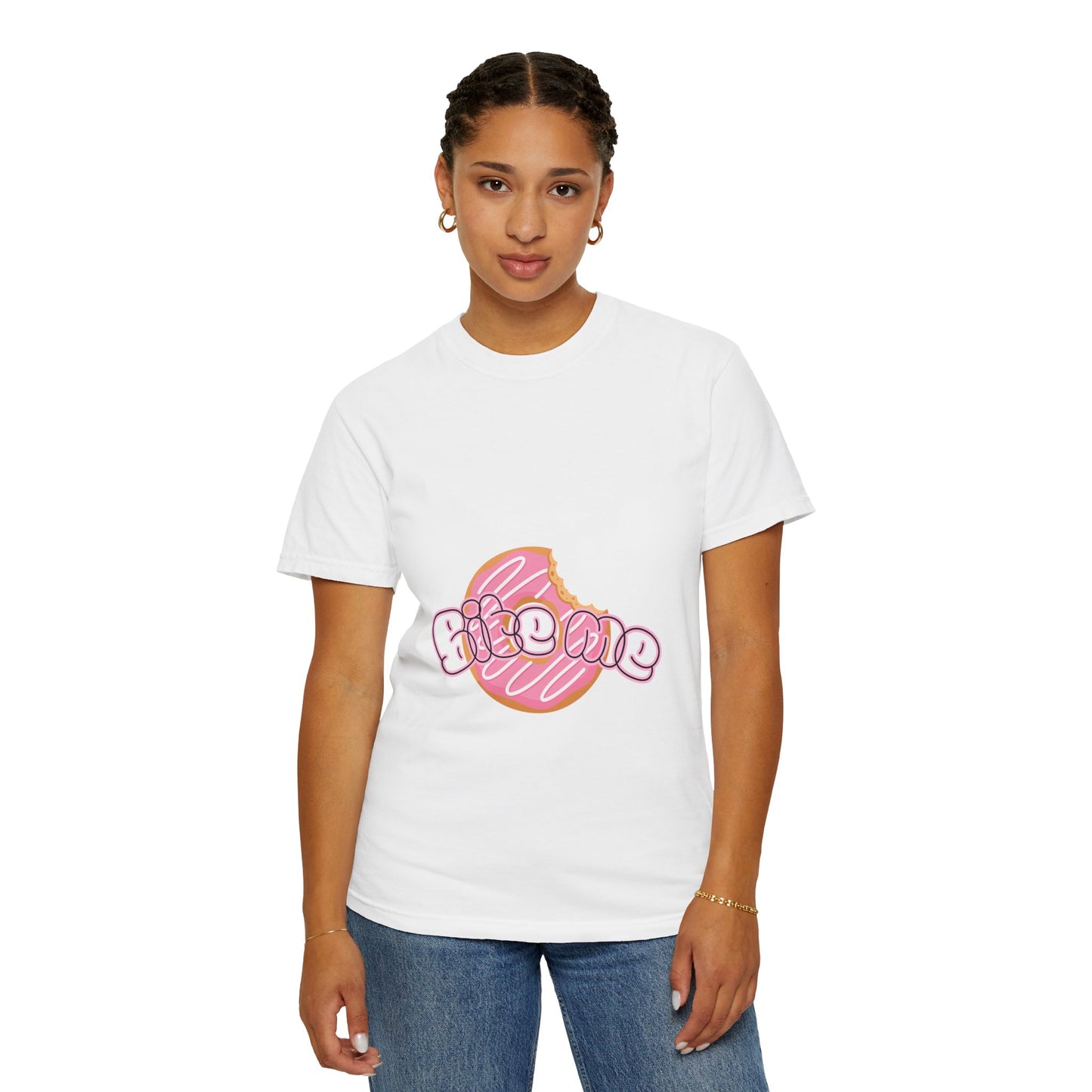 Donut 'Bite Me' Graphic Tee — Cute Pink Pastry T-Shirt