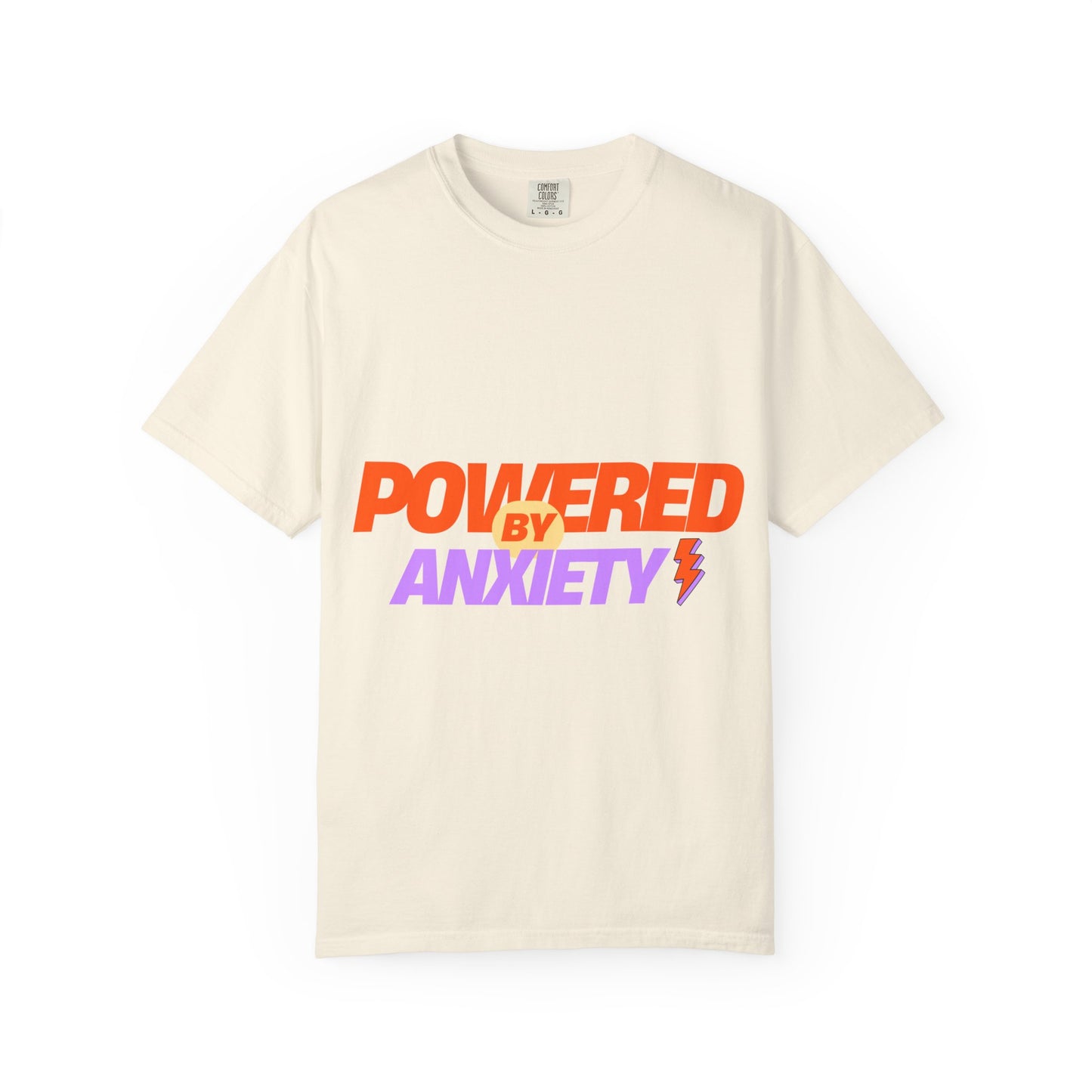 T-Shirt — "Powered by Anxiety" Graphic Tee, Funny Mental Health Shirt