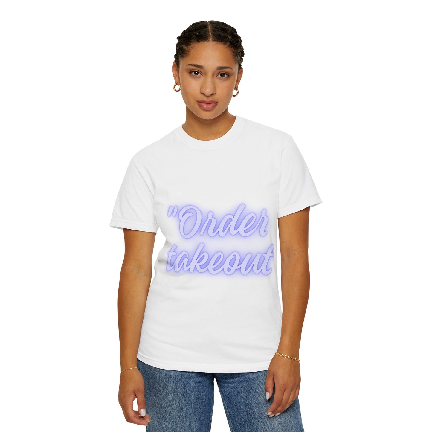 "Order Takeout" Graphic T-Shirt — Neon Script Casual Tee for Foodies