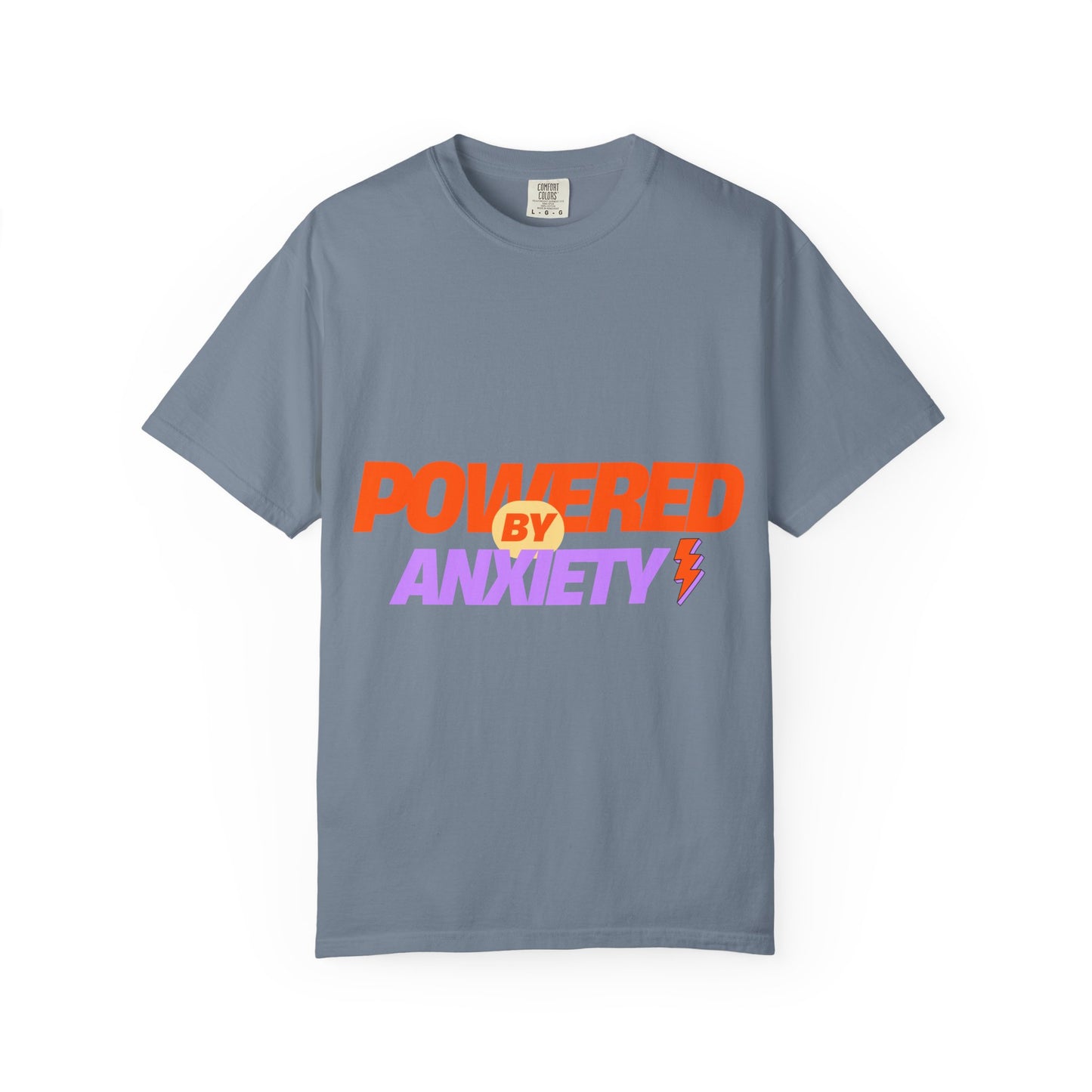 T-Shirt — "Powered by Anxiety" Graphic Tee, Funny Mental Health Shirt